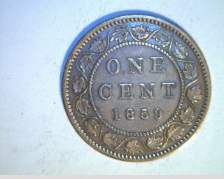 1859 Canada,  1 Penny,  Nar 9,  Circulated Bronze Coin (can - 519) photo
