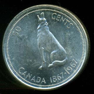 1967 Canada,  Queen Elizabeth Ii,  Silver Fifty Cent Piece,  Bu/unc. photo