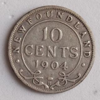 1904 10 (ten) Cent Newfoundland Canada Canadian Old Silver Coin photo