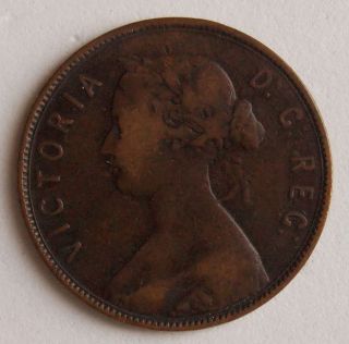 1872 Large 1 (one) Cent Newfoundland Canada Canadian Old Victoria Coin photo