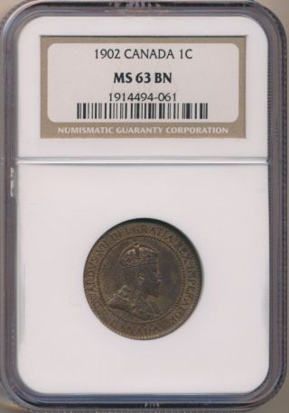 1902 Canada One Cent Ngc Ms 63 Bn photo