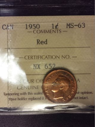 1950 Canada 1 Cent Iccs Ms - 63 photo