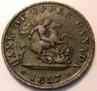 1857 Bank Of Upper Canada One Half Penny Token Dragon Slayer photo