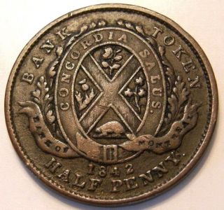 1842 Token Of The Province Of Canada Half Penny Token Bank Of Montreal photo