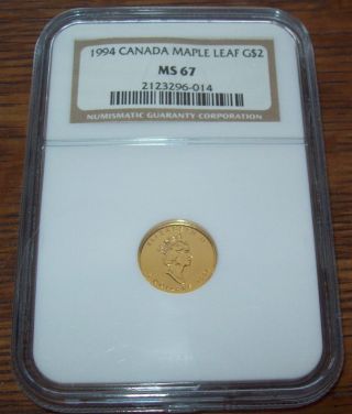 1994 Canada Gold Maple Leaf $2 Ngc Ms67 1/15th Oz.  Gold Coin Mintage 3,  540 Rare photo
