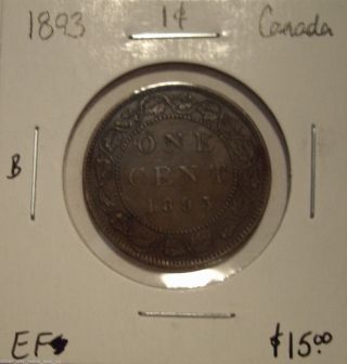 B Canada Victoria 1893 Large Cent - Ef photo