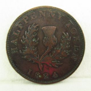 1824 Nova Scotia Halfpenny Token Canada King George Iiii Better Date photo