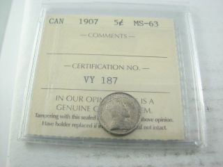 Canada 1907 Five Cents Iccs Ms - 63 photo