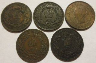 5 Canada Cents 1894,  1913 Newfoundland,  Brunswick 1861/64,  1871 Pei (111756e photo