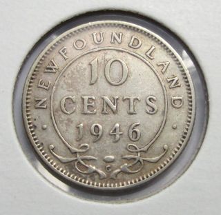 1946c Newfoundland 10 Cents -.  800 Silver - Low Mintage - photo