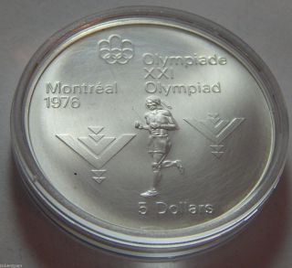 1975 Canada 1976 Olympics Sterling Silver $5 Coin -.  723 Troy Oz Asw - Marathon photo