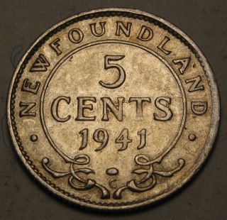 Canada - Foundland 5 Cents 1941 C - Silver - George Vi.  - Vf 1499 photo