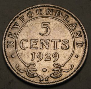 Canada - Foundland 5 Cents 1929 - Silver - George V.  1504 photo
