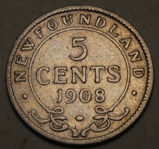 Canada - Foundland 5 Cents 1908 - Silver - Edwardvs Vii.  1502 photo