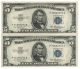 Two (2) Consecutive Uncirculated 1953a $5 Five Dollar Silver Certificates Fr 1656 Small Size Notes photo 1