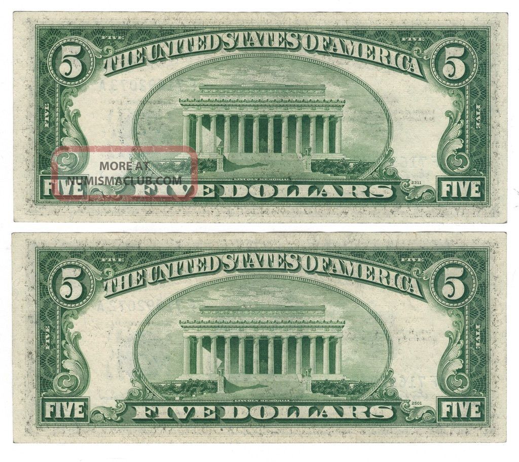 Two (2) Consecutive Uncirculated 1953a $5 Five Dollar Silver ...