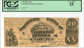 1861 Confederate T - 18 $20 Note Pcgs Very Fine 25 photo