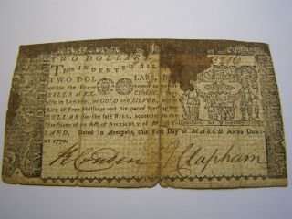 March 1,  1770 - 2 Dollars - Maryland - Colonial Note Uncancelled 3216 photo