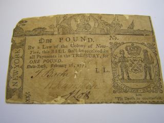 February 16,  1771 - 1 Pound York Colonial Note Uncancelled 10238 photo