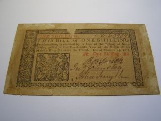 March 25,  1776 - 1 Shilling Jersey Colonial Note Uncancelled photo
