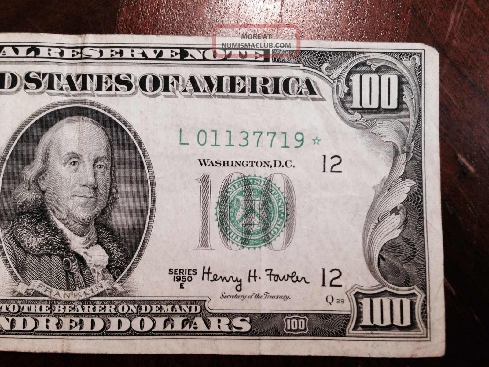 1950 100 Dollar Bill Star Note Old Paper Money Us Currency District L