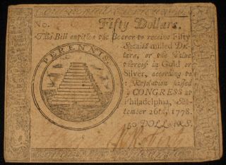 Us Continental Currency - Fifty Dollars - Sep 26,  1778 Rare (cc - 136) photo