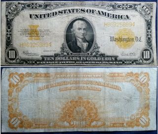 1922 $10 Gold Certificate Large Size Series Ten Dollars Rare Currency Note photo