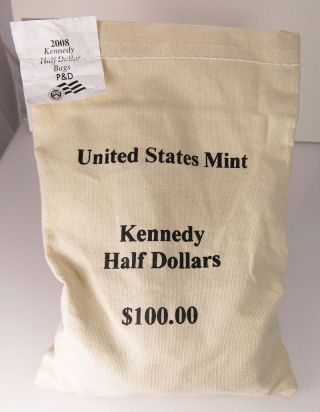2008 P & D $100 Face Kennedy Half Dollar Unc Sewn 200 Coin Bag photo