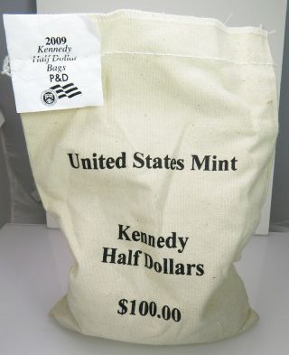 2009 P & D $100 Face Kennedy Half Dollar Unc 200 Coin Bag photo