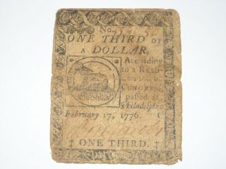 One Third 1/3 Of A Dollar Colonial Continental Currency Fugio Feb.  17th 1776 photo
