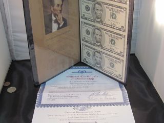 Official Certificate Black Angus Bankers Portfolio Uncut Sheet $5 Bills photo