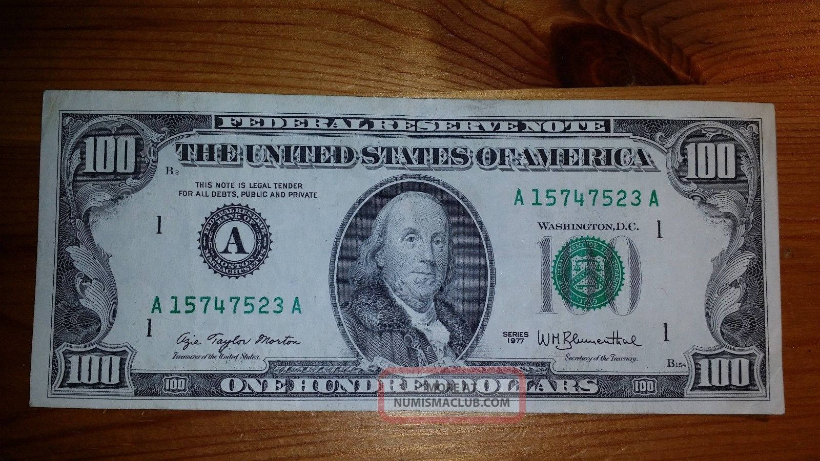 1977 $100 One Hundred Dollar Bill Federal Reserve Note A15747523a ...
