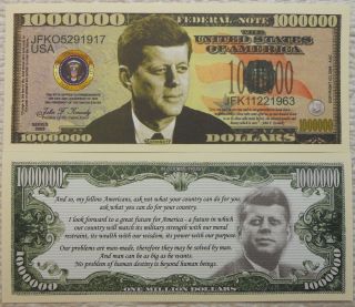 John F.  Kennedy Million Dollar Novelty Bill With Clear Currency Protector photo