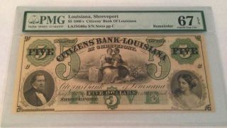 Louisiana Shreveport Citizens Bank $5 Pmg Sup.  Unc 67 Epq Pp - C Perfect Margins photo