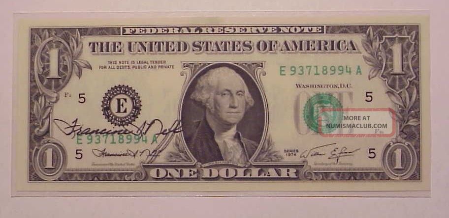 1974 $1 Federal Reserve Note Hand Signed By Francine Neff Treasurer