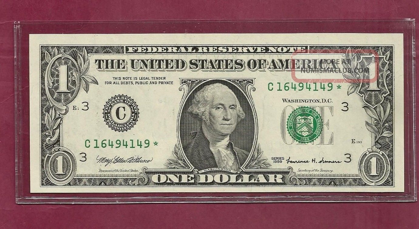 E) 1999 Rare $1 Star Note Philadelphia,  Pa.  (c) Gem Uncirculated Fr.  1924 - C Small Size Notes photo