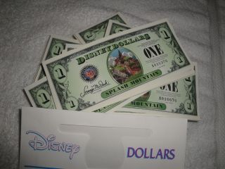 5 Disney A Series $1 Dollar 2014 Splash Mountain 5 Digit Serial Number Rare photo