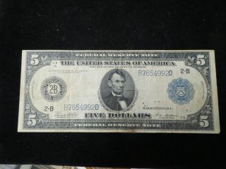 Large 1914 $5 Dollar Bill Federal Reserve Note Old Paper Money U.  S.  Currency photo