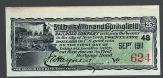 $25 Gold Coin St Louis Alton Springfield Railroad Co Usa Green Rr 100,  Old Bill photo