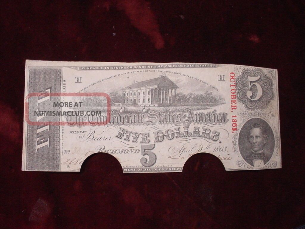1863 $5 Confederate States Of America T - 60 Vf Paper Money: US photo