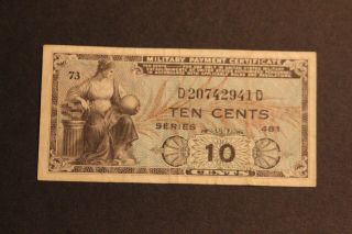 Us 10 Cents Military Payment Certificate Series 481 Vf Circulated Note photo