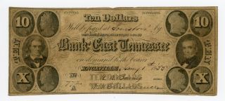 1855 $10 The Bank Of East Tennessee Note photo
