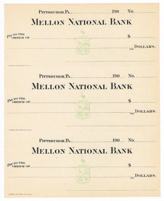 Mellon National Bank Bank Checks - Pittsburgh,  Pa Pennsylvania Early 1900 ' S photo