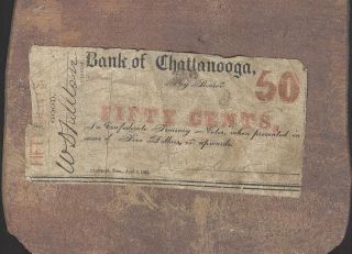 1863 Bank Of Chattanooga Tennessee Confederate Treasury Note Money Fifty Cents photo