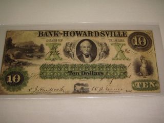 1861 $10 The Bank Of Howardsville Obsolete Note July 8th 1861 Howardsville,  Va F photo