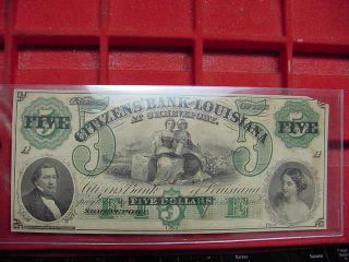 Obsolete Currency $5 Citizens Bank Of Louisiana Shreveport Civil War? photo