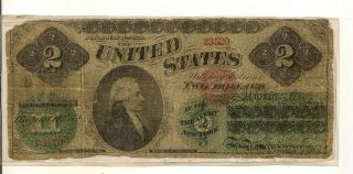 1862 $2 Us Note Fr 41 1st Ever Issued 23520 Tape On It,  Ugly Quality Hurry photo