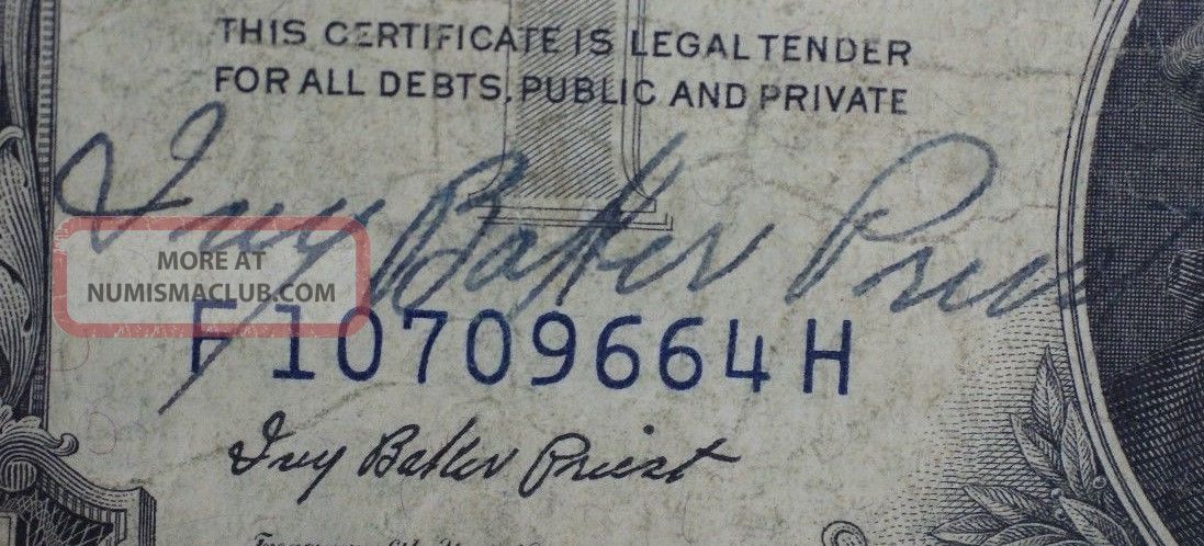 1935 Series E Silver $1 Dollar Certificate Signed Us Treasurer Ivy