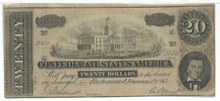 Csa 1864 Confederate Currency T67 $20 Bank Note Xf Plate C Capital 12211 A photo