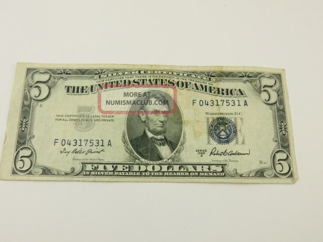 Silver Certificate $5 Dollar Bill Series 1953 A